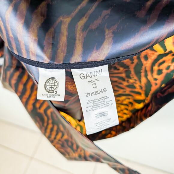 GANNI Women's Tiger Print Brown Raincoat $295 - Picture 9 of 13